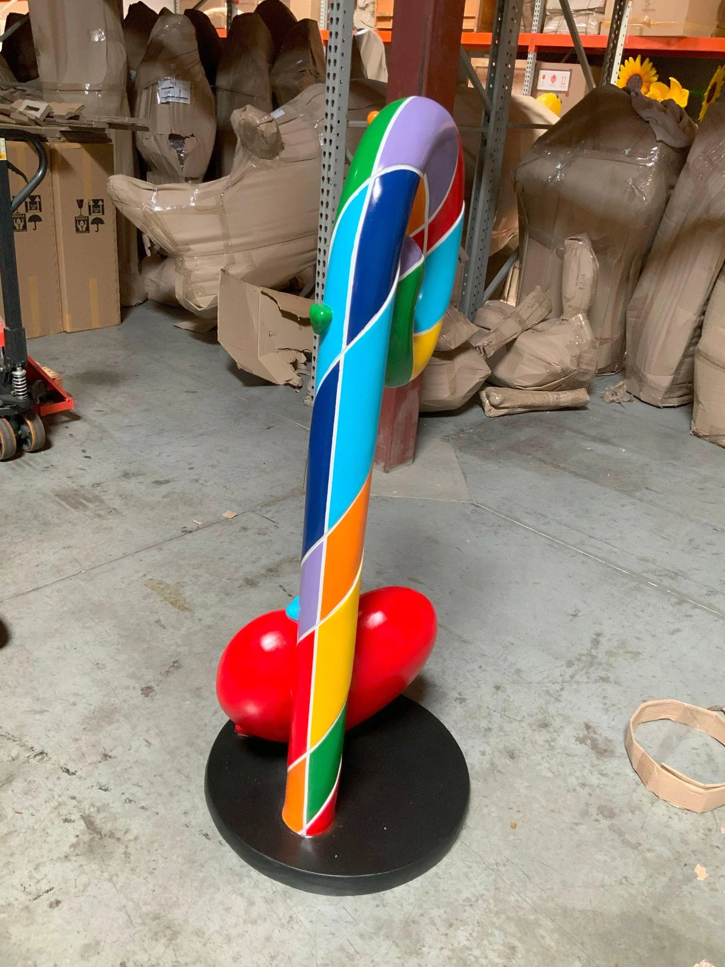 Swirl Rainbow Candy Cane With Heart Statue