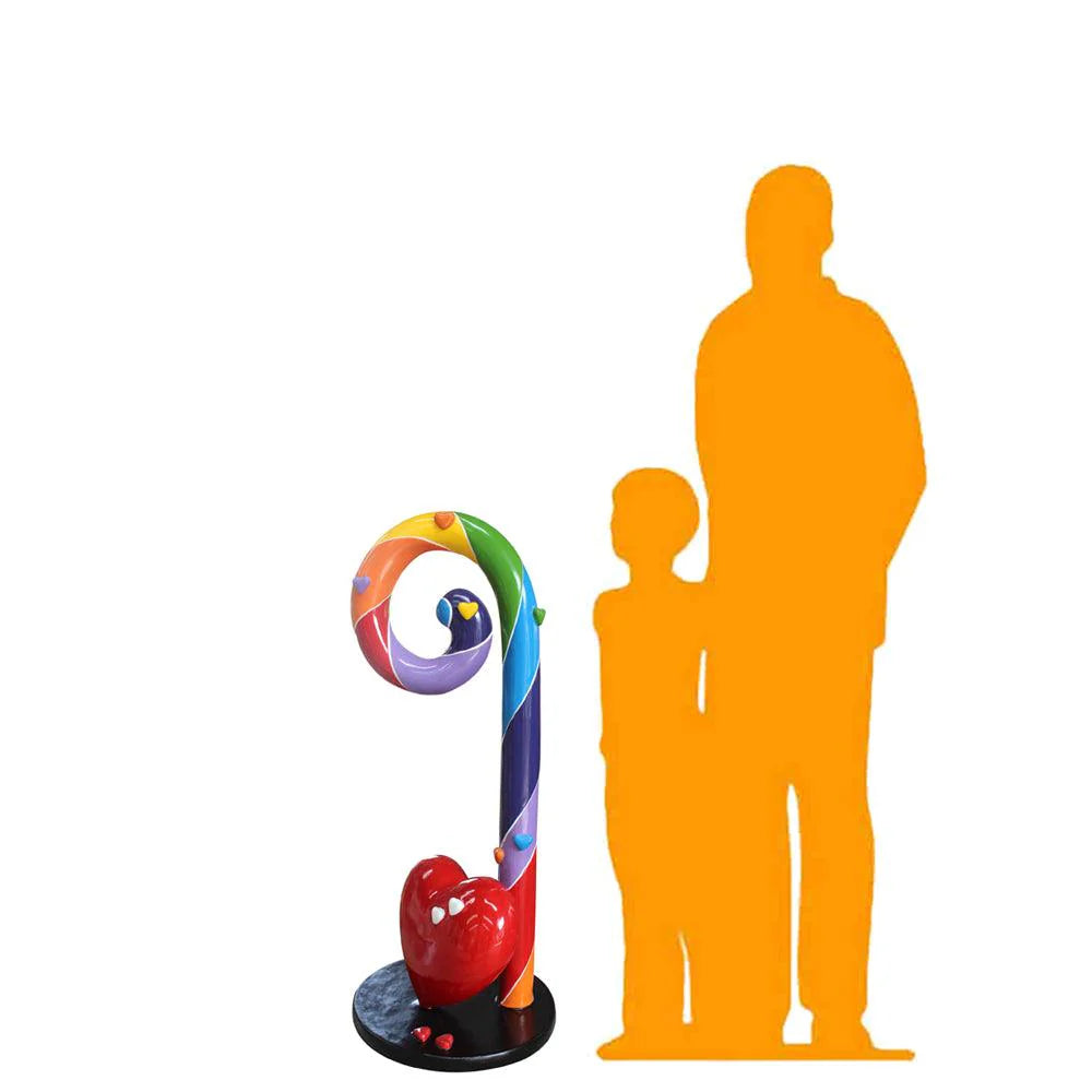 Swirl Rainbow Candy Cane With Heart Statue