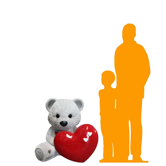 White Teddy Bear With Heart Statue LS342-S240-PT