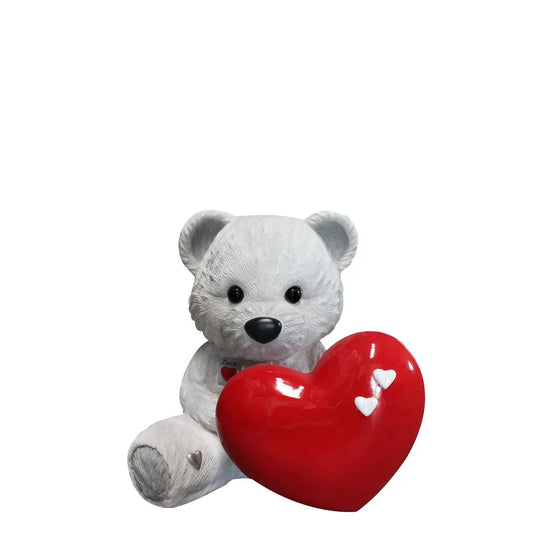 White Teddy Bear With Heart Statue LS342-S240-PT