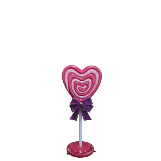 Pink Heart Lollipop Statue With Bow - LM Treasures Prop Rentals
