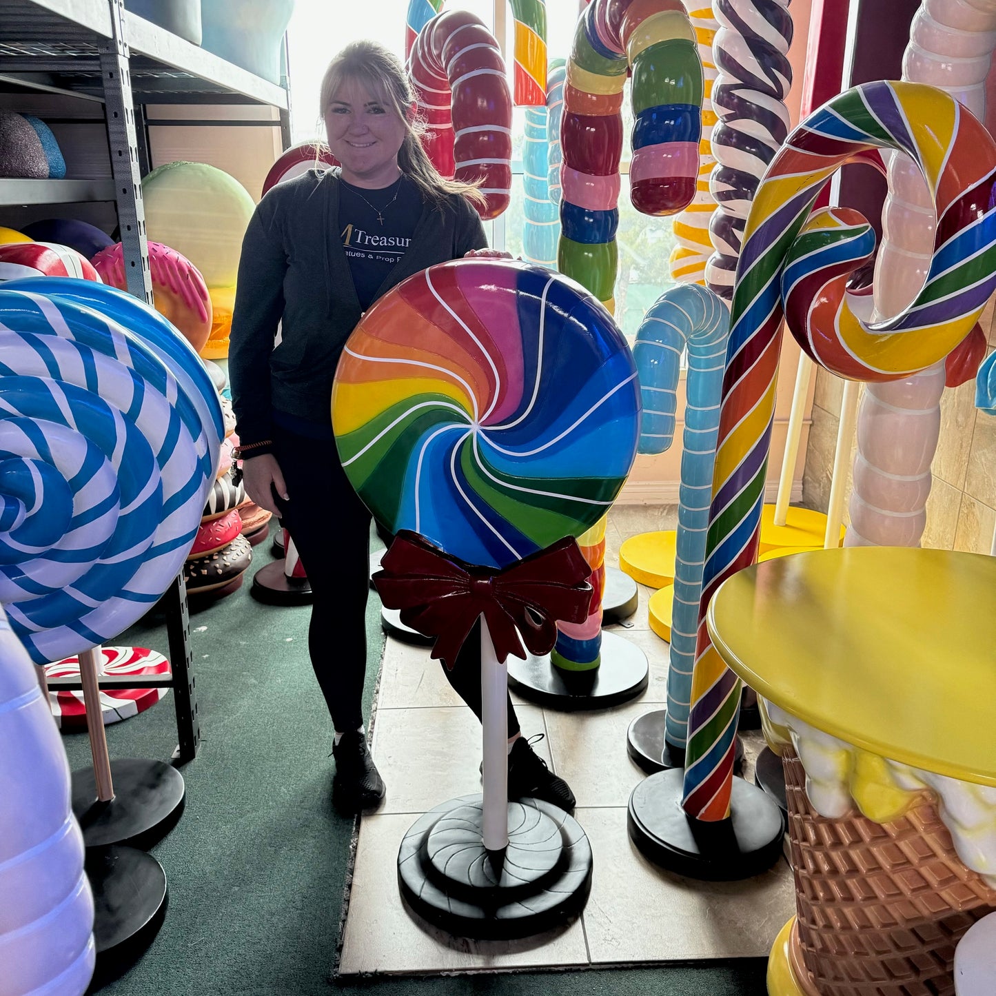 Small Rainbow Swirl Lollipop With Bow Statue