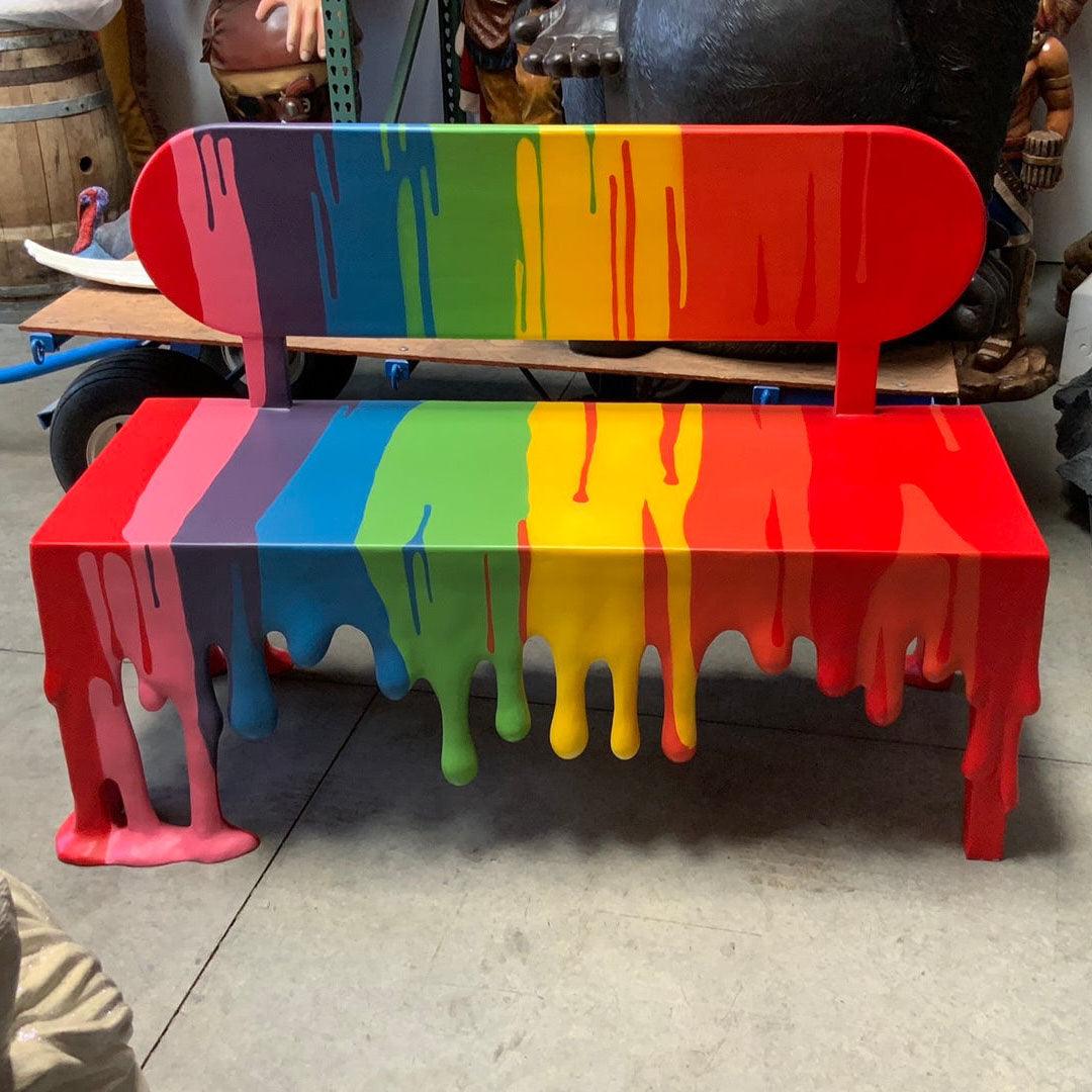 Rainbow Melting Drip Bench Statue