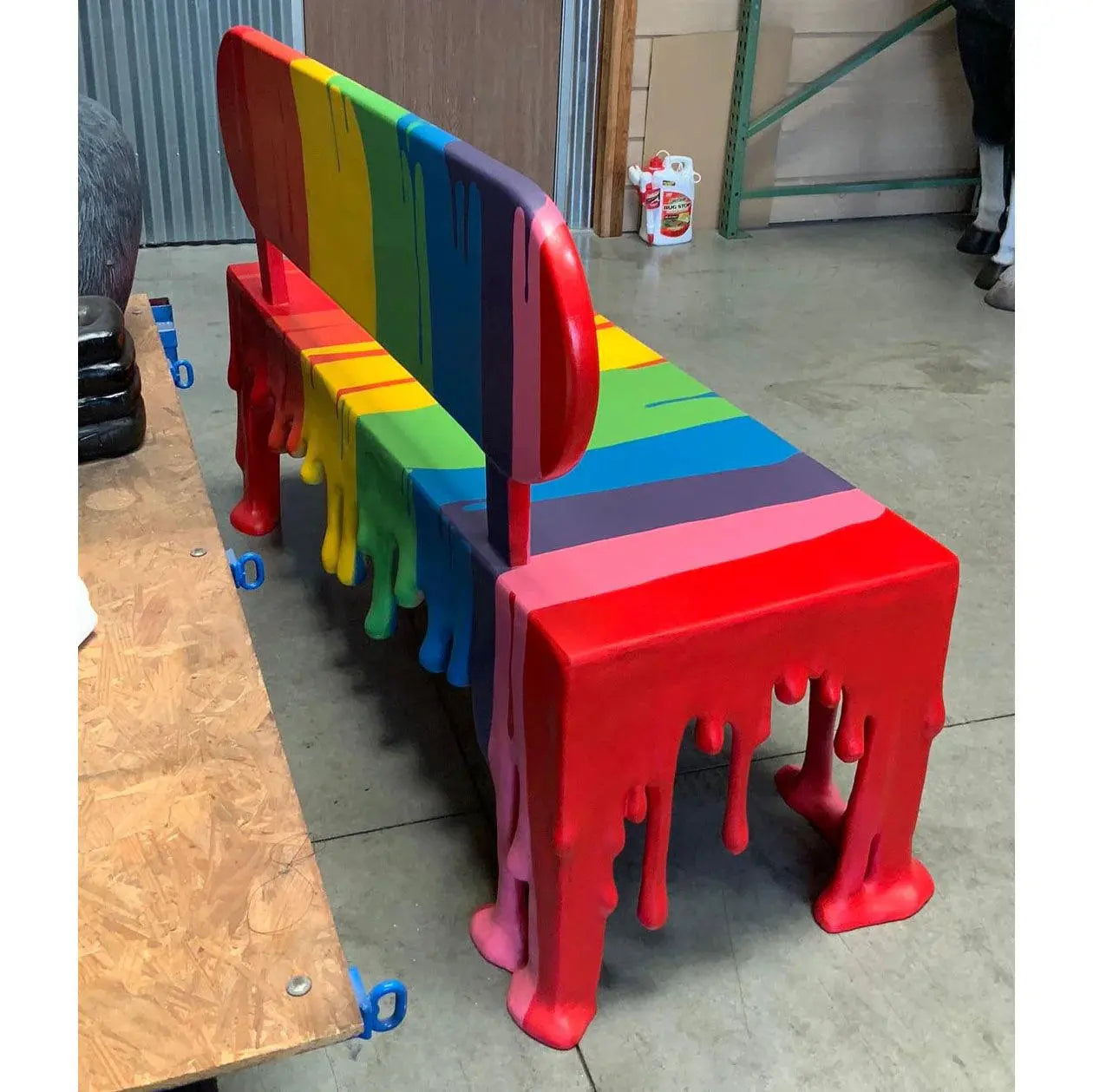 Rainbow Melting Drip Bench Statue R0372RB-S276-PT