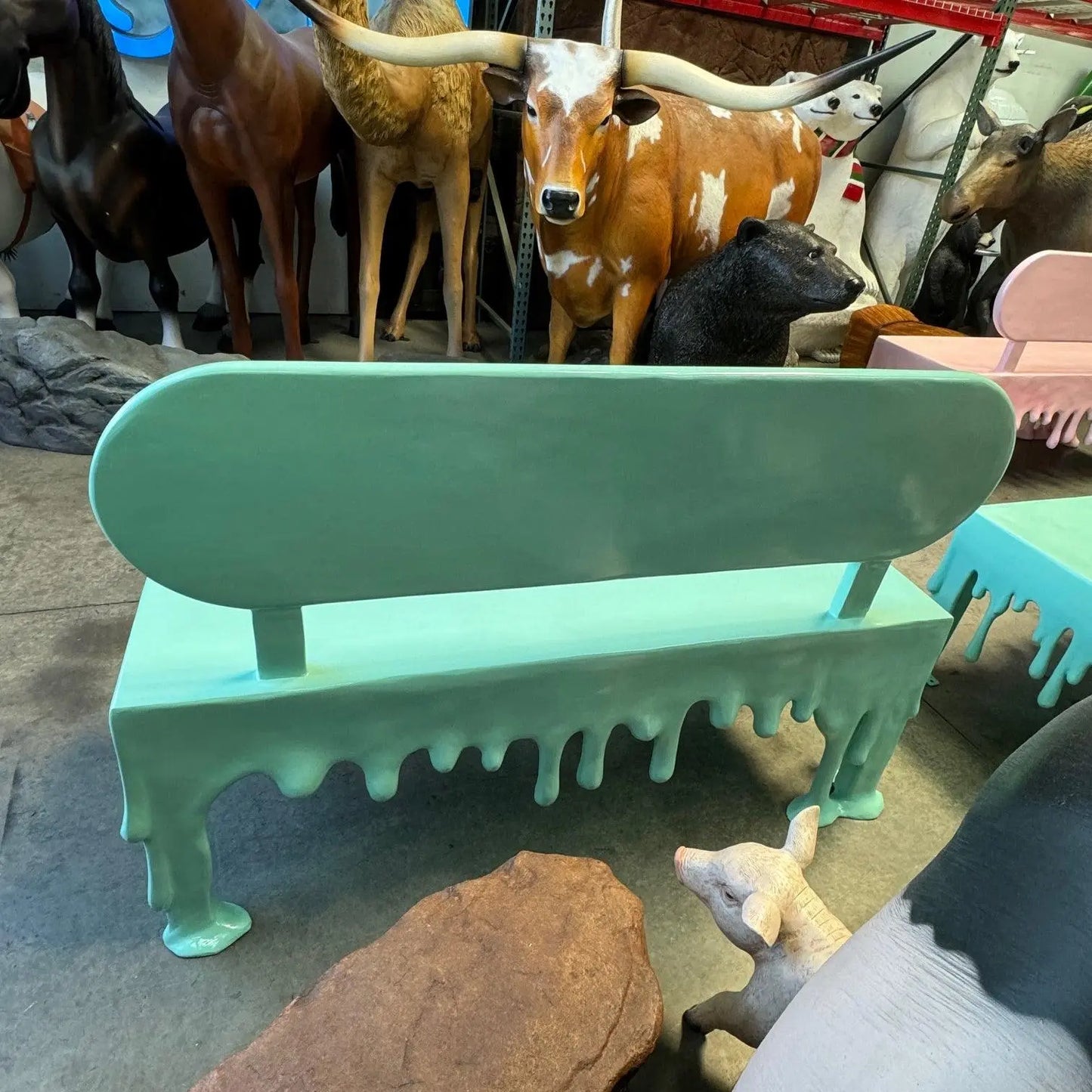 Mint Green Melting Drip Bench Statue R0372MG-S276-PT