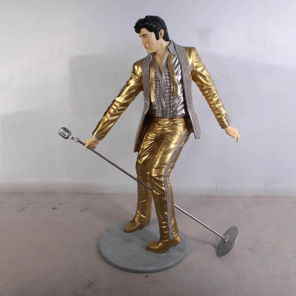Singer Elvis In Gold Life Size Statue