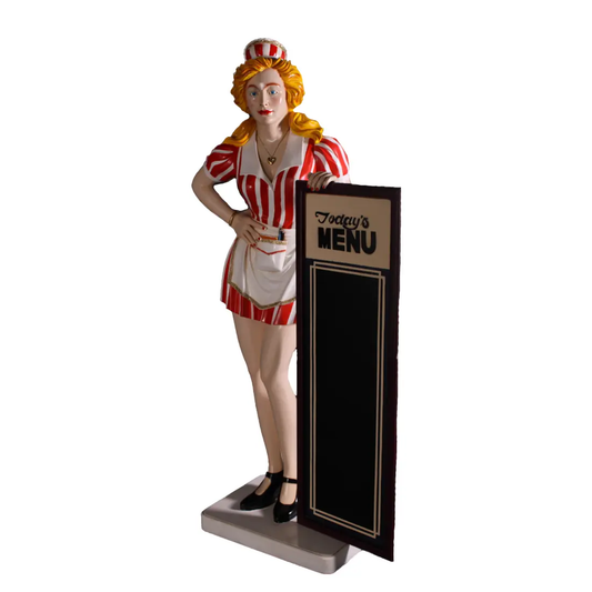 Waitress With Menu Board Life Size Statue R0255-ST6828-G