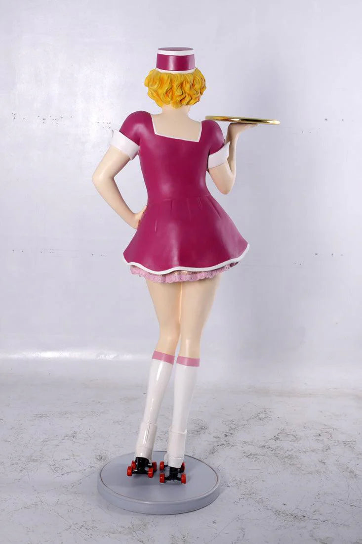 Roller Skater Waitress In Pink Life Size Statue