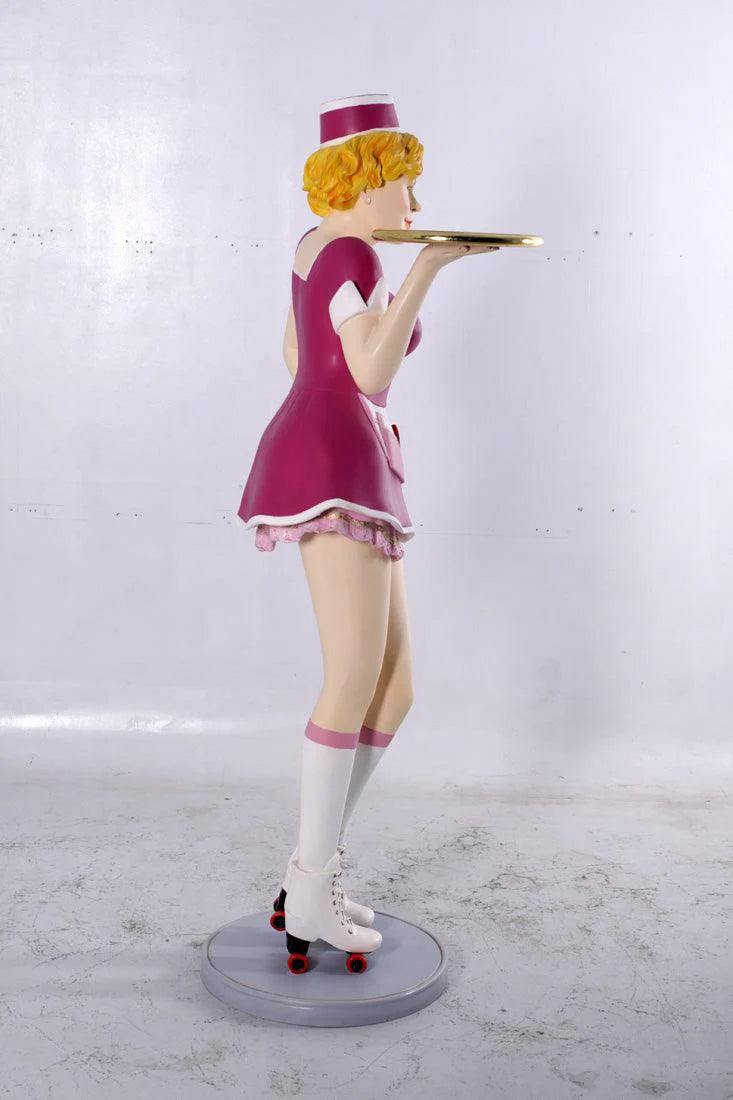Roller Skater Waitress In Pink Life Size Statue