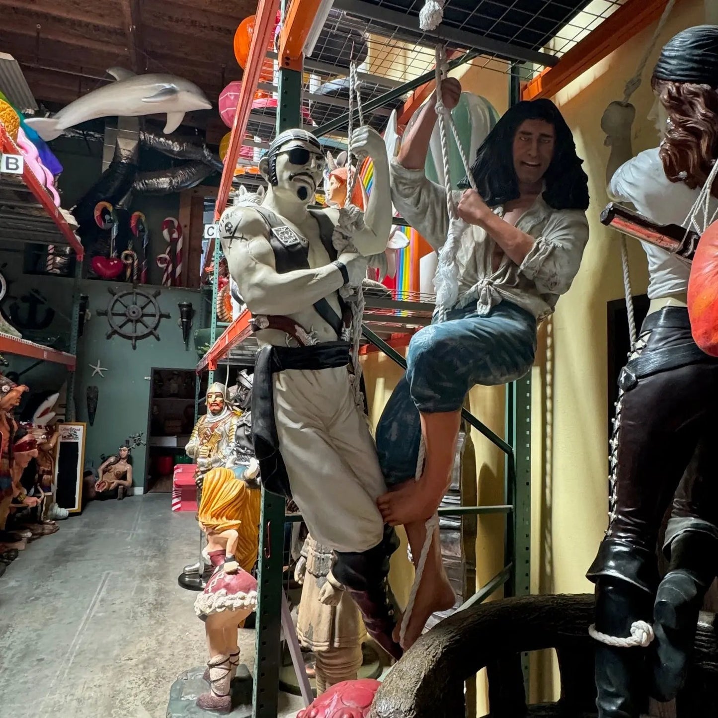 Pirate In Vest Hanging on Rope Life Size Statue LS240-ST9722-G