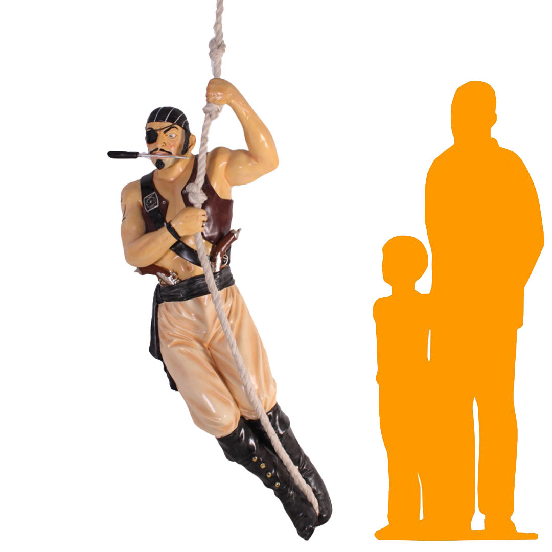 Pirate In Vest Hanging on Rope Life Size Statue