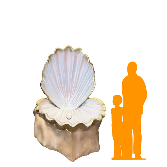 Large Clam Shell on Rock Statue PO-PCLAM-P
