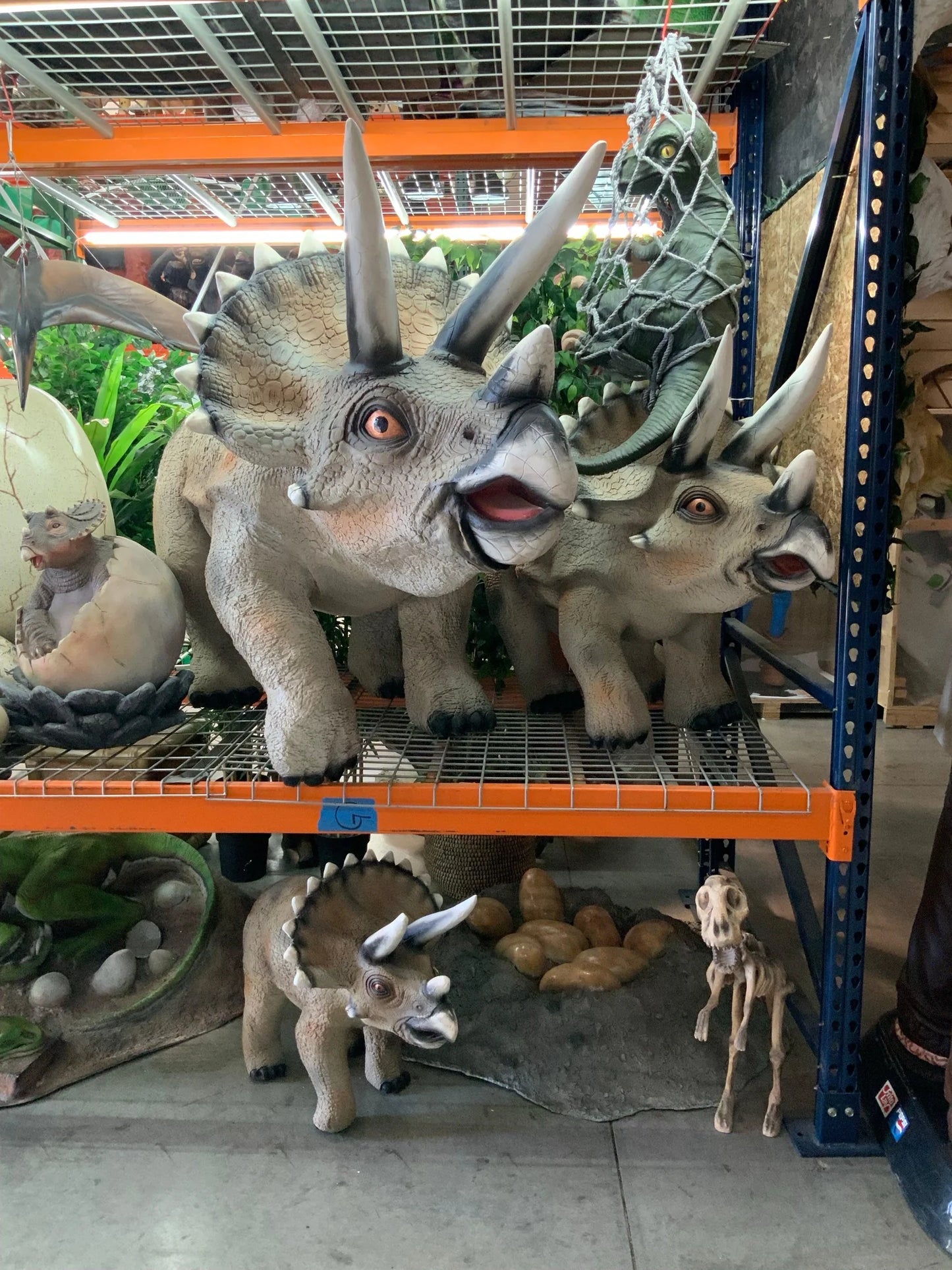 Gray Walking Triceratops Dinosaur Statue