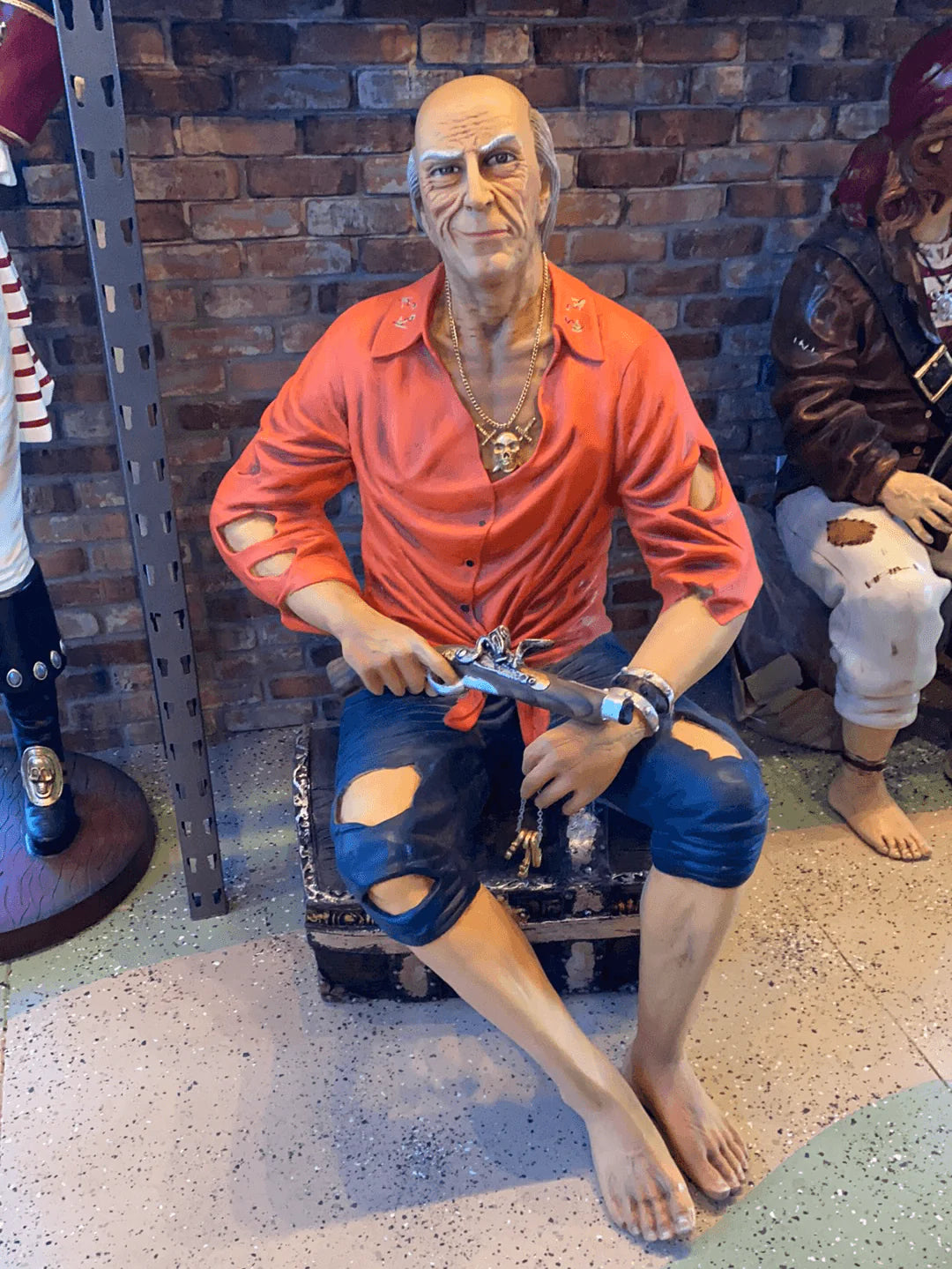 Pirate on Treasure Chest Life Size Statue