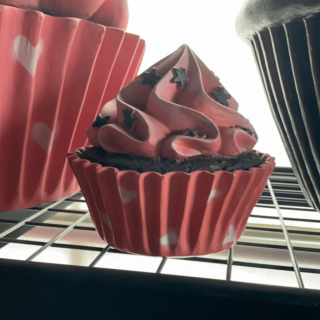 Small Pink Cupcake Statue With Stars