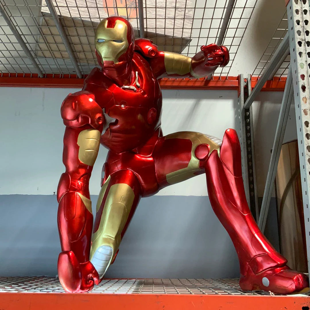 Iron Metal Man Super Hero Kneeling Life Size Statue