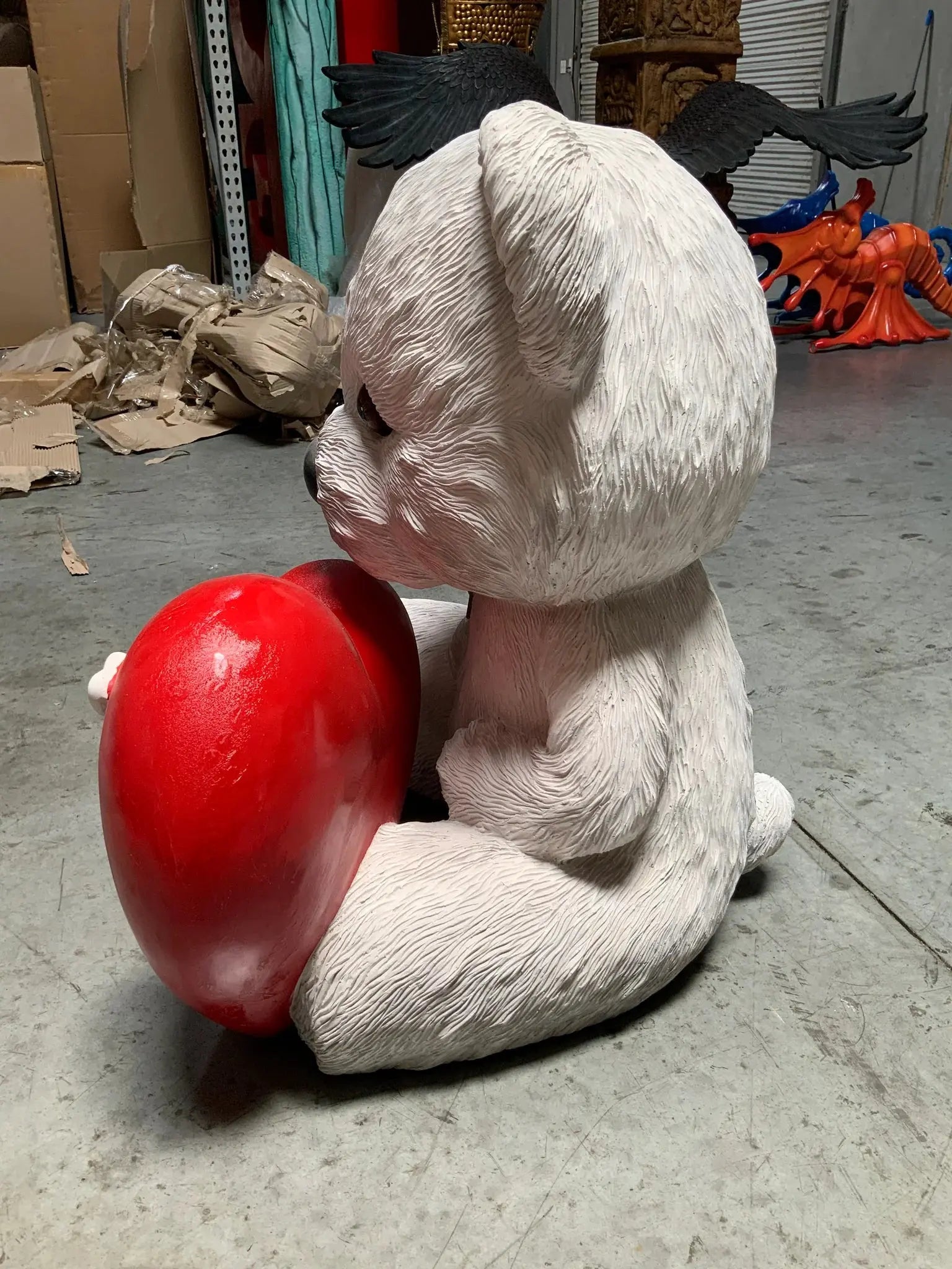 White Teddy Bear With Heart Statue LS342-S240-PT