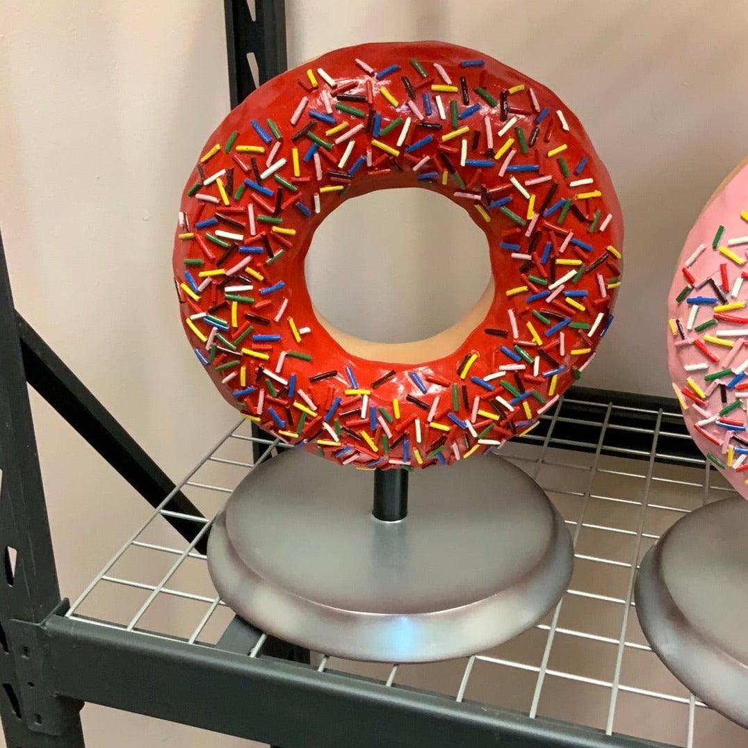 Red Donut On Stand Statue
