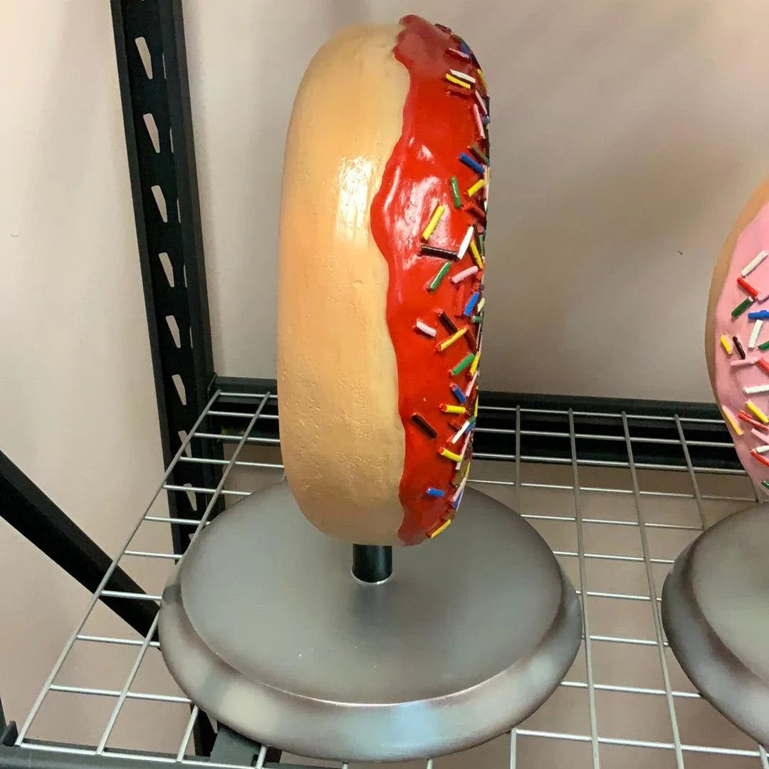 Red Donut On Stand Statue