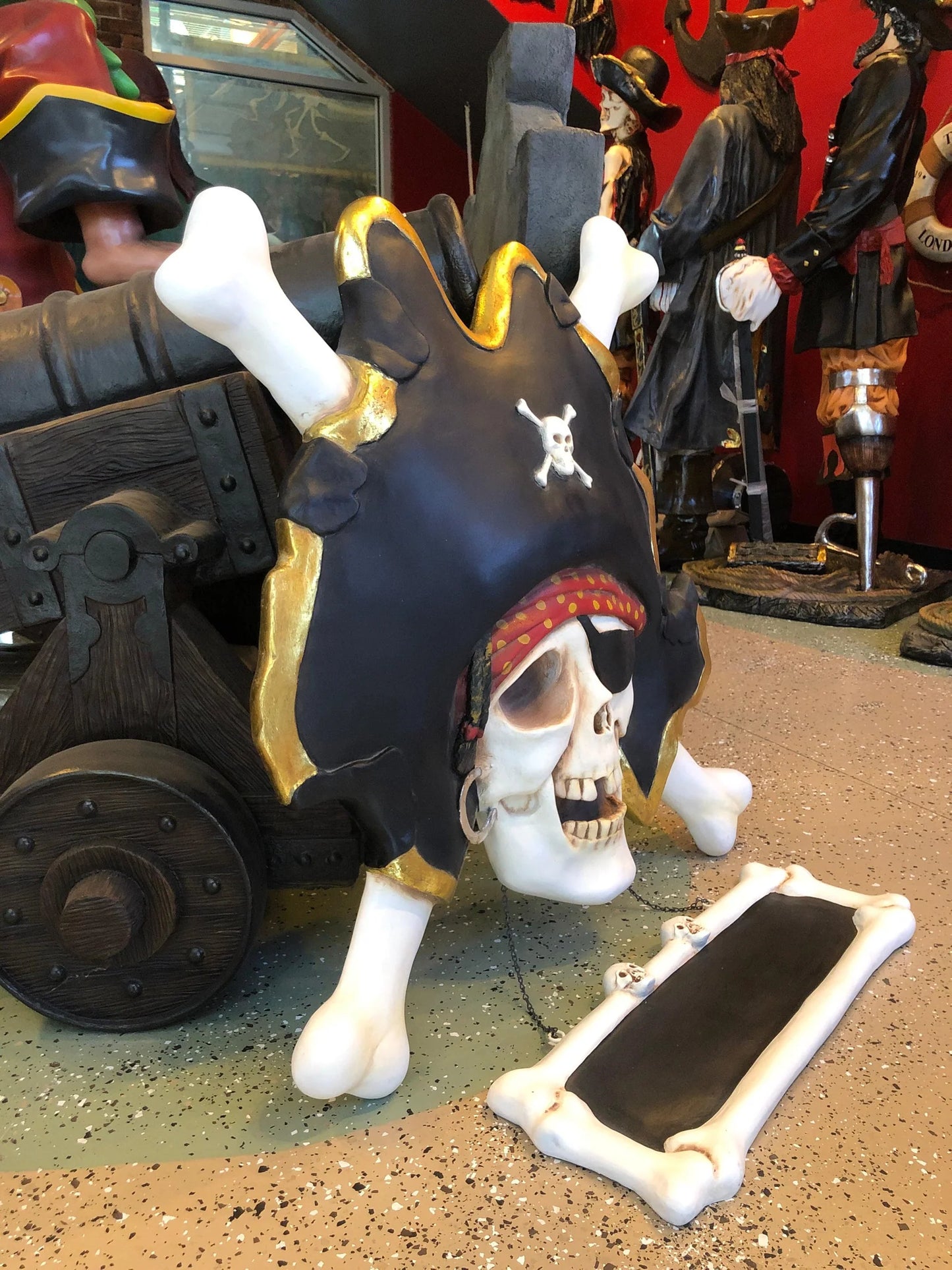 Pirate Skull Cross Bone Sign Statue