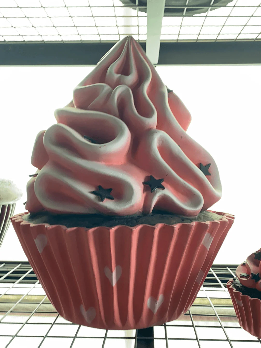 Bright Pink Cupcake With Stars Statue