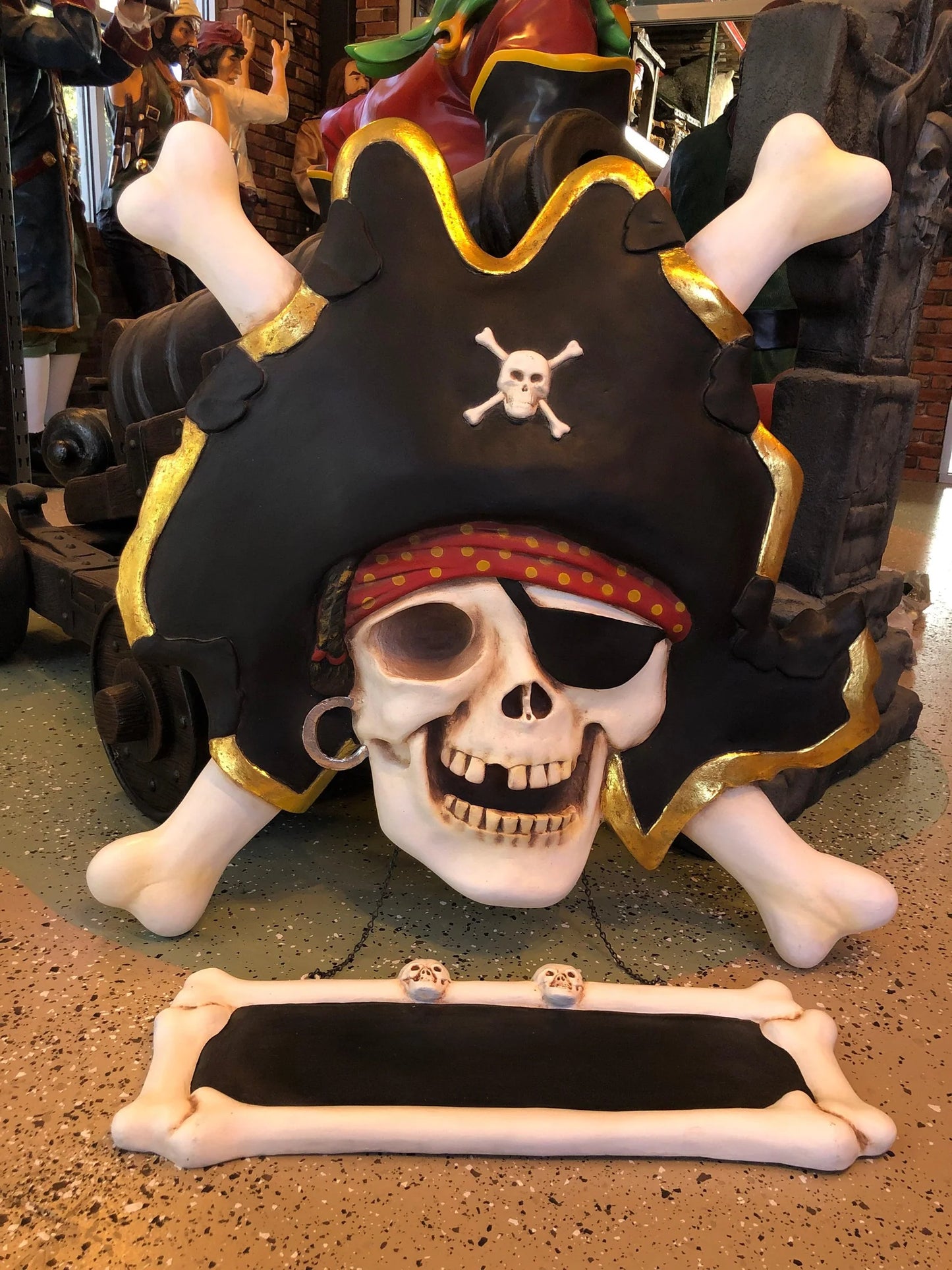 Pirate Skull Cross Bone Sign Statue