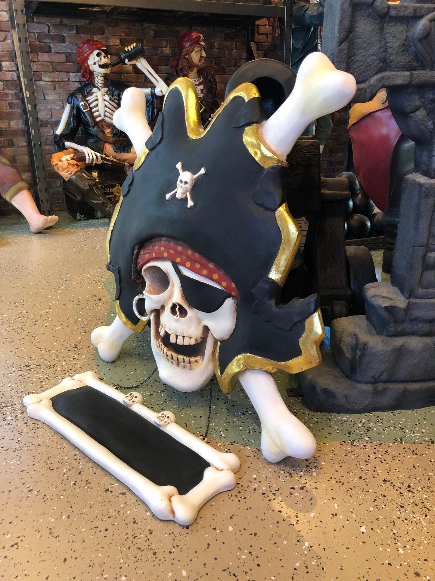 Pirate Skull Cross Bone Sign Statue
