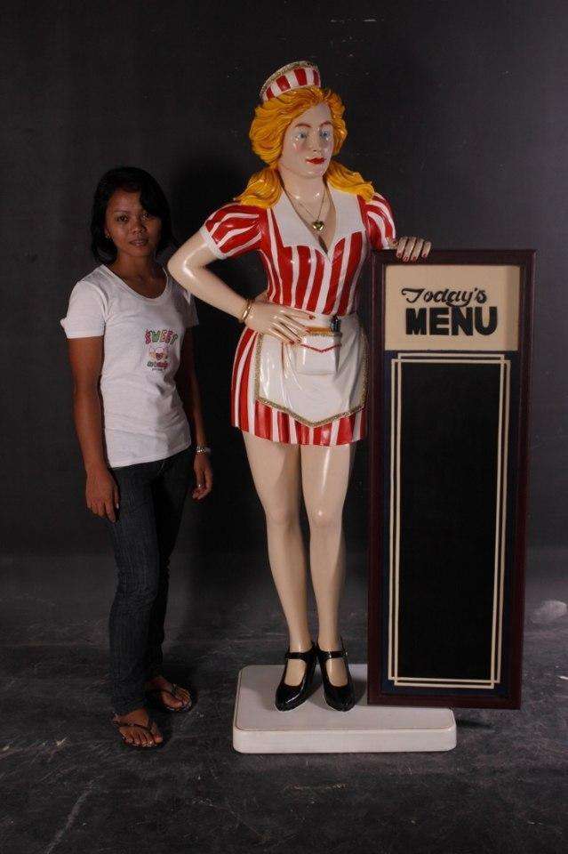 Waitress With Menu Board Life Size Statue
