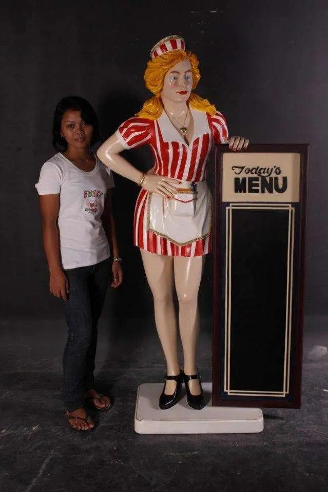 Waitress With Menu Board Life Size Statue R0255-ST6828-G