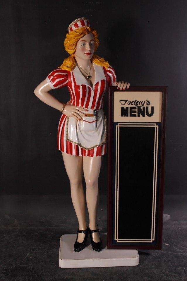 Waitress With Menu Board Life Size Statue