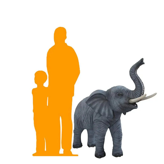 Standing Elephant With Tusks Statue A0805-R356-PT