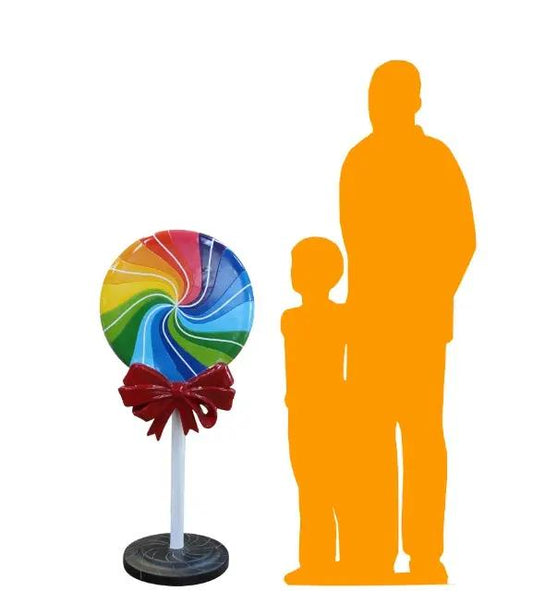 Small Rainbow Swirl Lollipop With Bow Statue R0347R-S245-PT