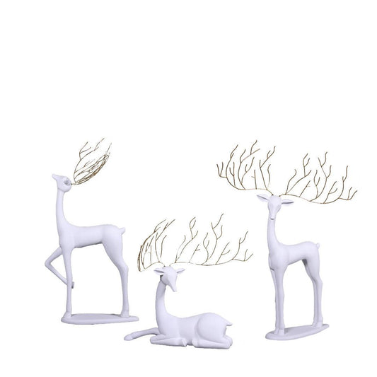 White Reindeer Glitz Collection Set of 3 - LM Treasures Prop Rentals