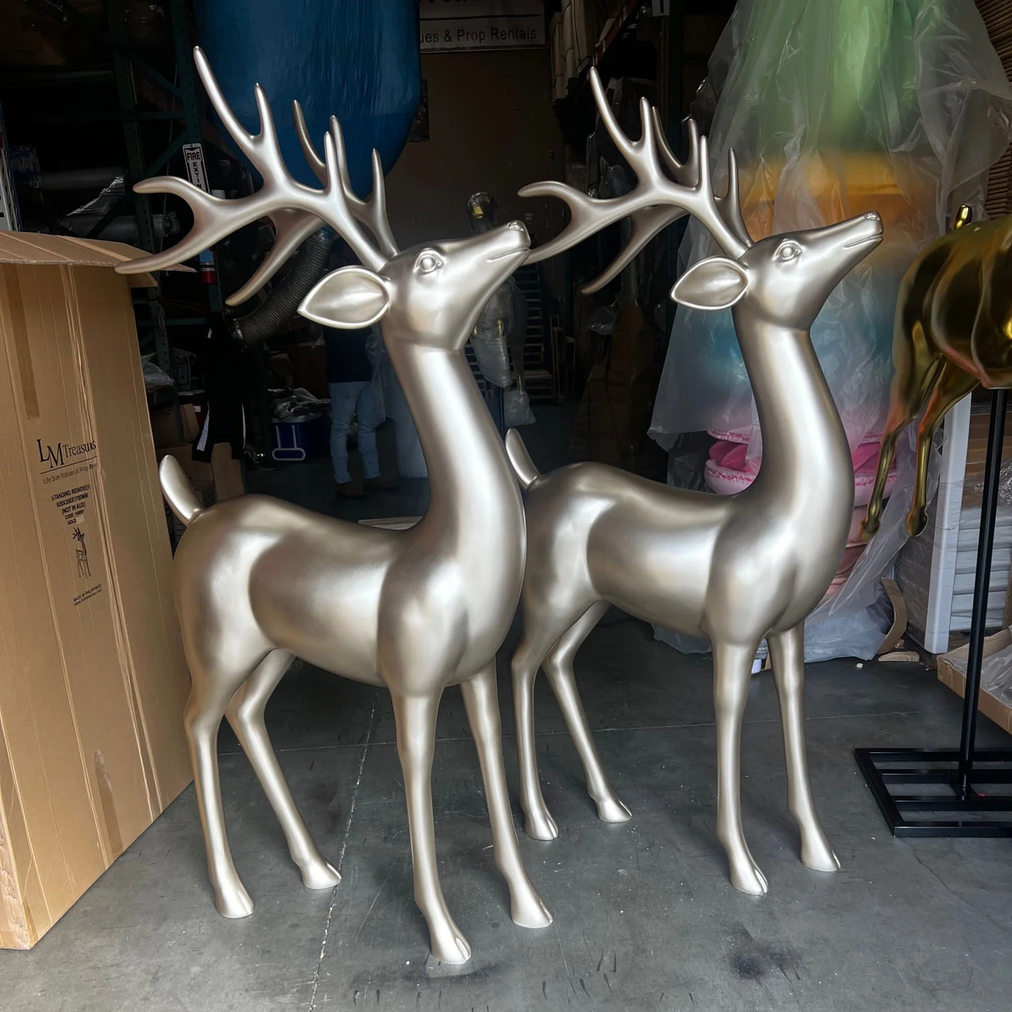 Standing Gold Reindeer Statue