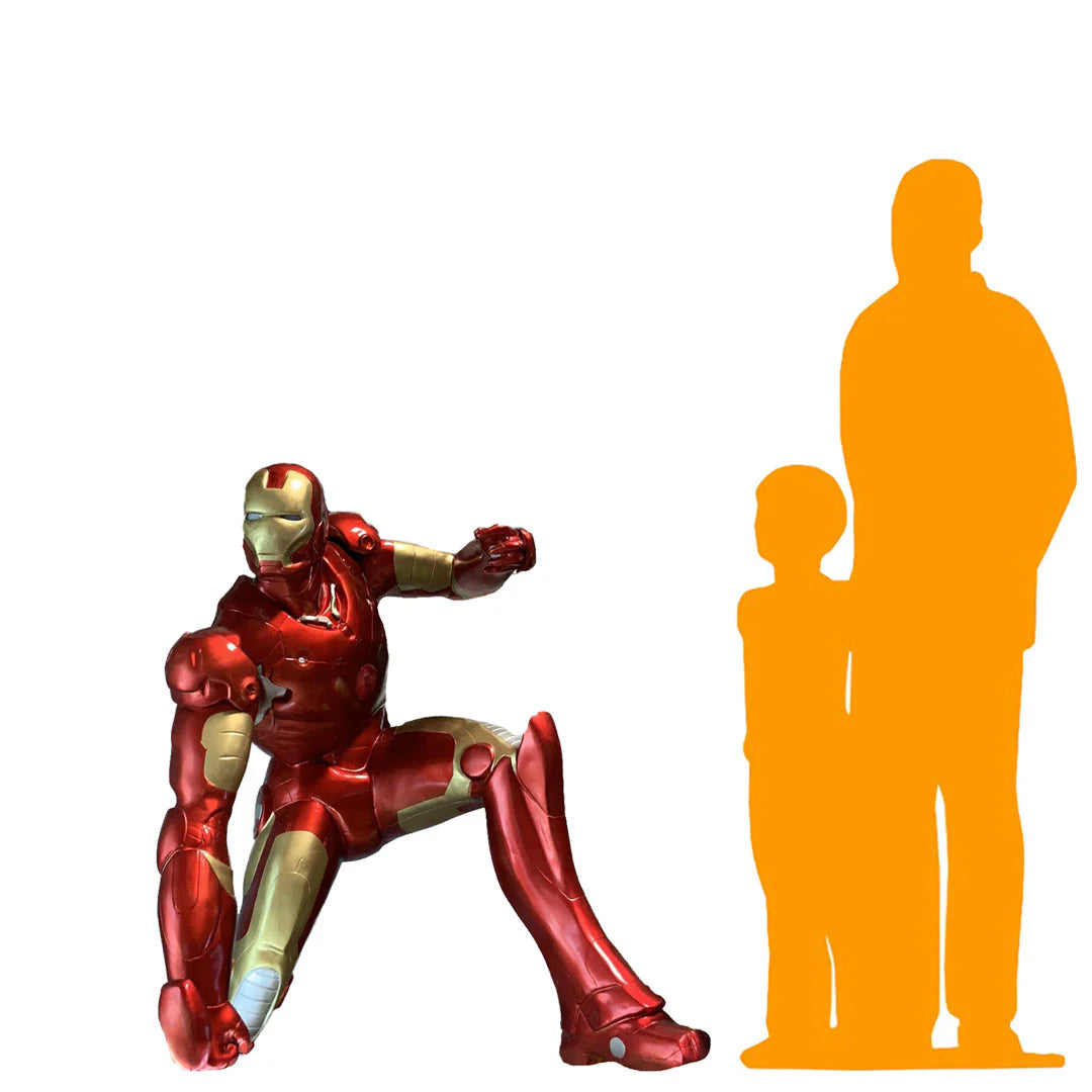 Iron Metal Man Super Hero Kneeling Life Size Statue