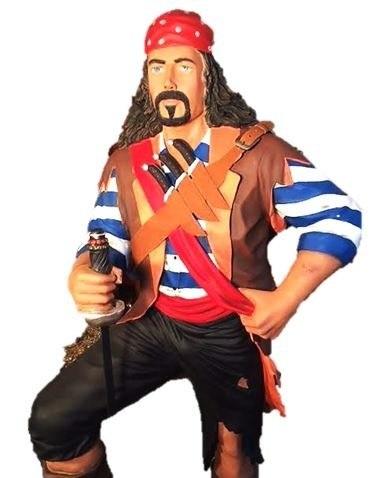 Pirate Standing on Wine Barrel Treasures Life Size - LM Treasures Prop Rentals