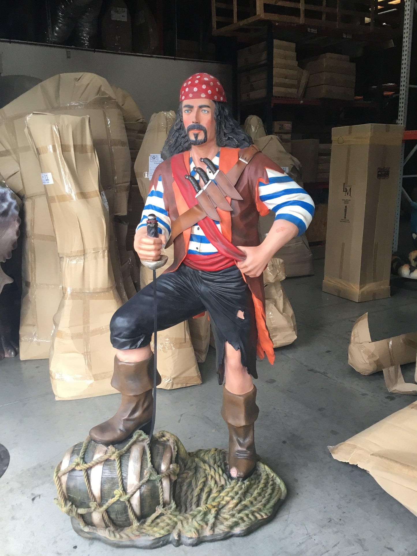 Pirate on Wine Barrel Life Size Statue