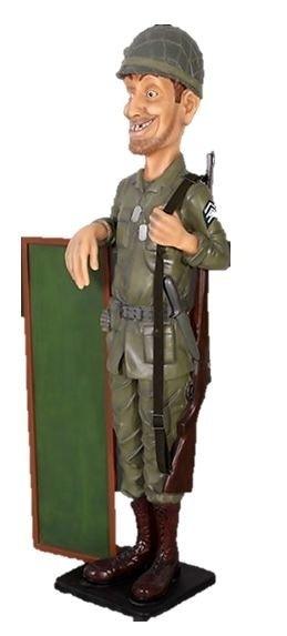 Soldier Statue w Menu Board Life Size Statue American Army Soldier Display - LM Treasures Prop Rentals