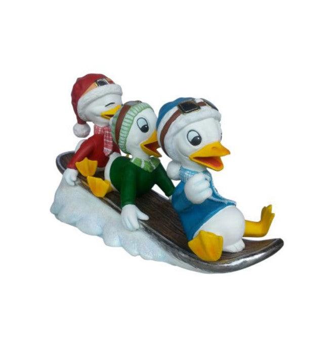Small Ducklings On Snowboard Statue