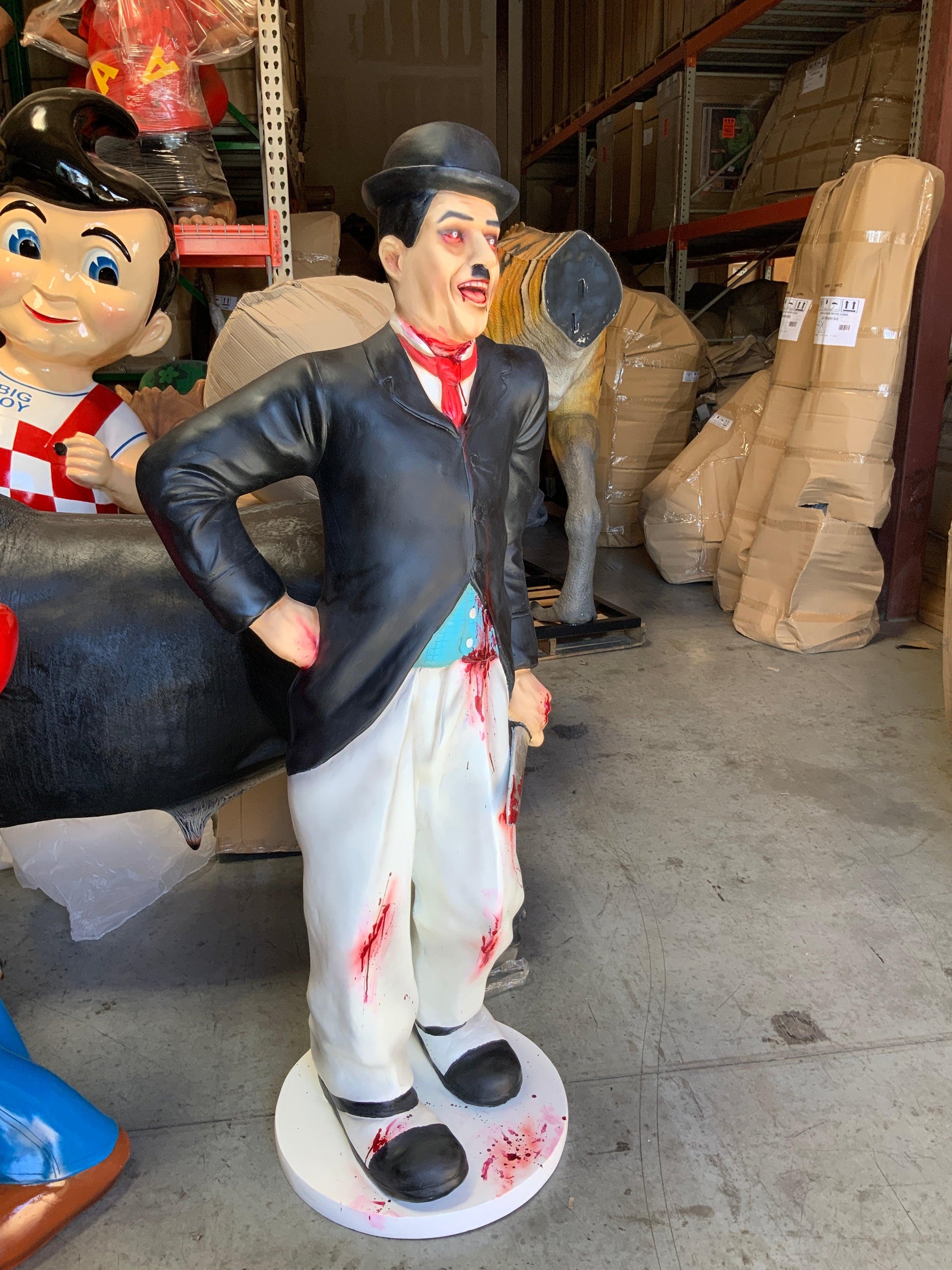 Scary Chaplin Clown Life Size Statue - LM Treasures Prop Rentals 