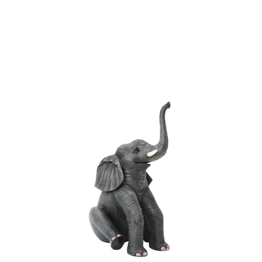 Sitting Elephant Trunk Up Statue - LM Treasures Prop Rentals
