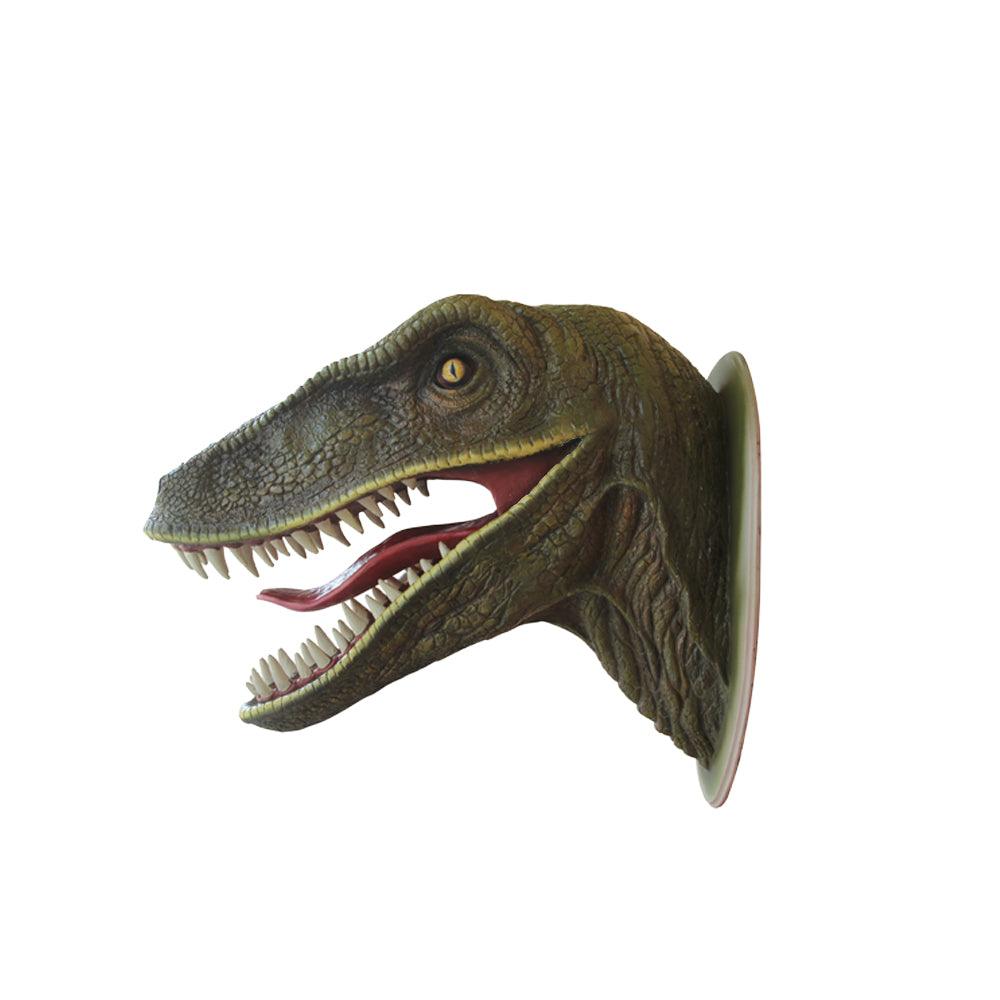 Green Velociraptor Dinosaur Head Statue