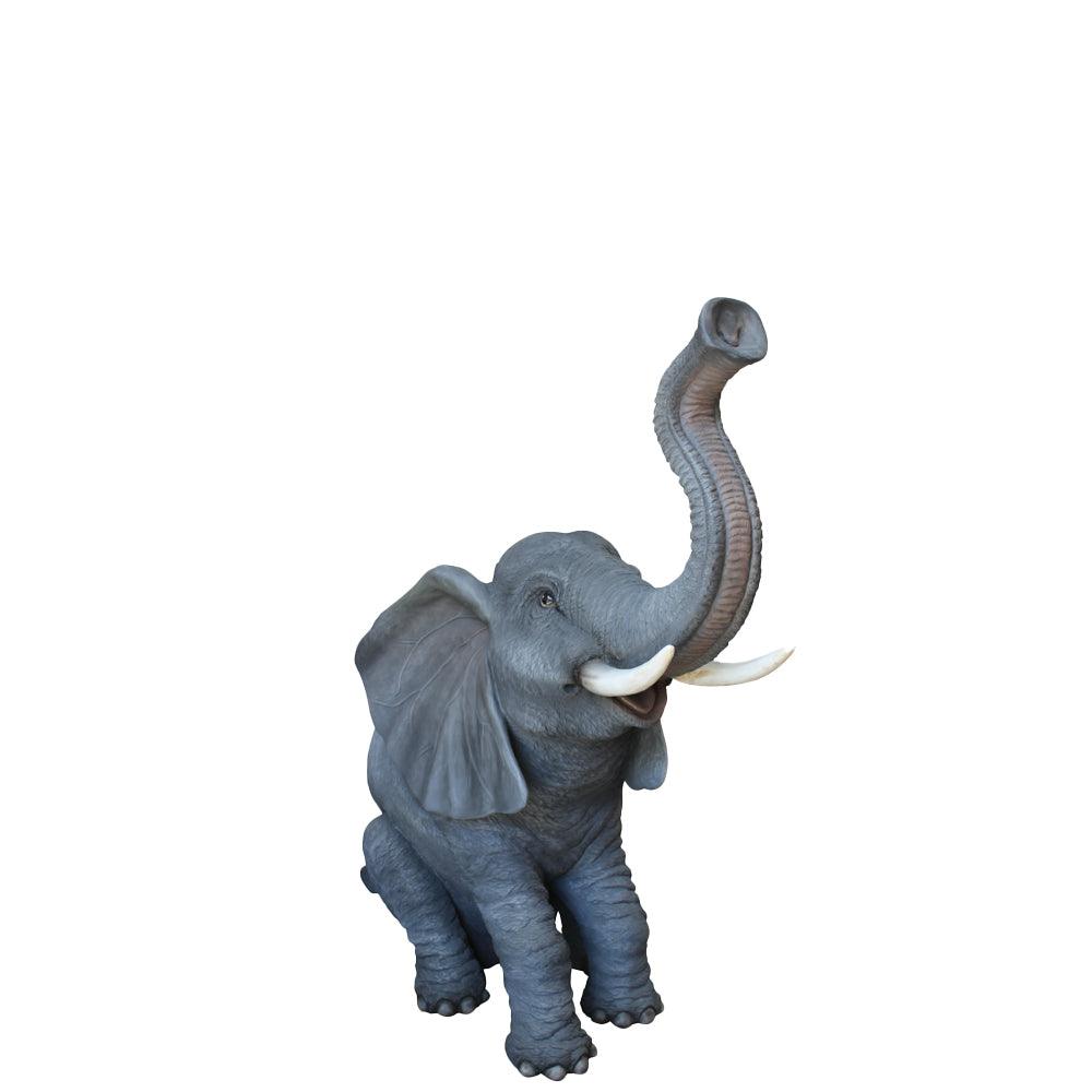 Sitting Elephant With Tusks Statue - LM Treasures Prop Rentals
