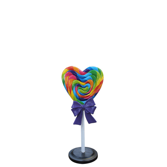 Rainbow Heart Lollipop Statue With Bow - LM Treasures Prop Rentals