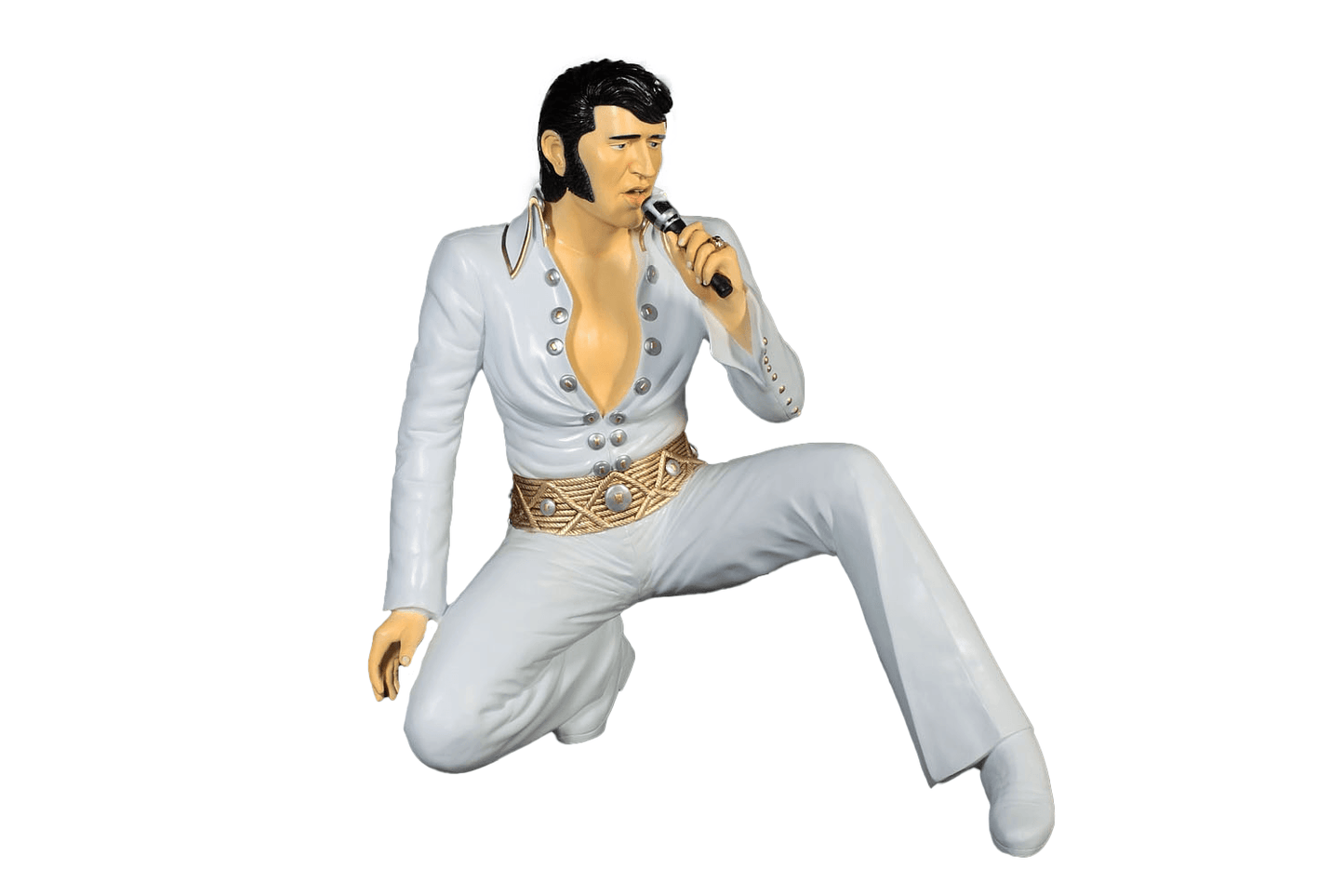 Singer Elvis In White Kneeling Life Size Statue
