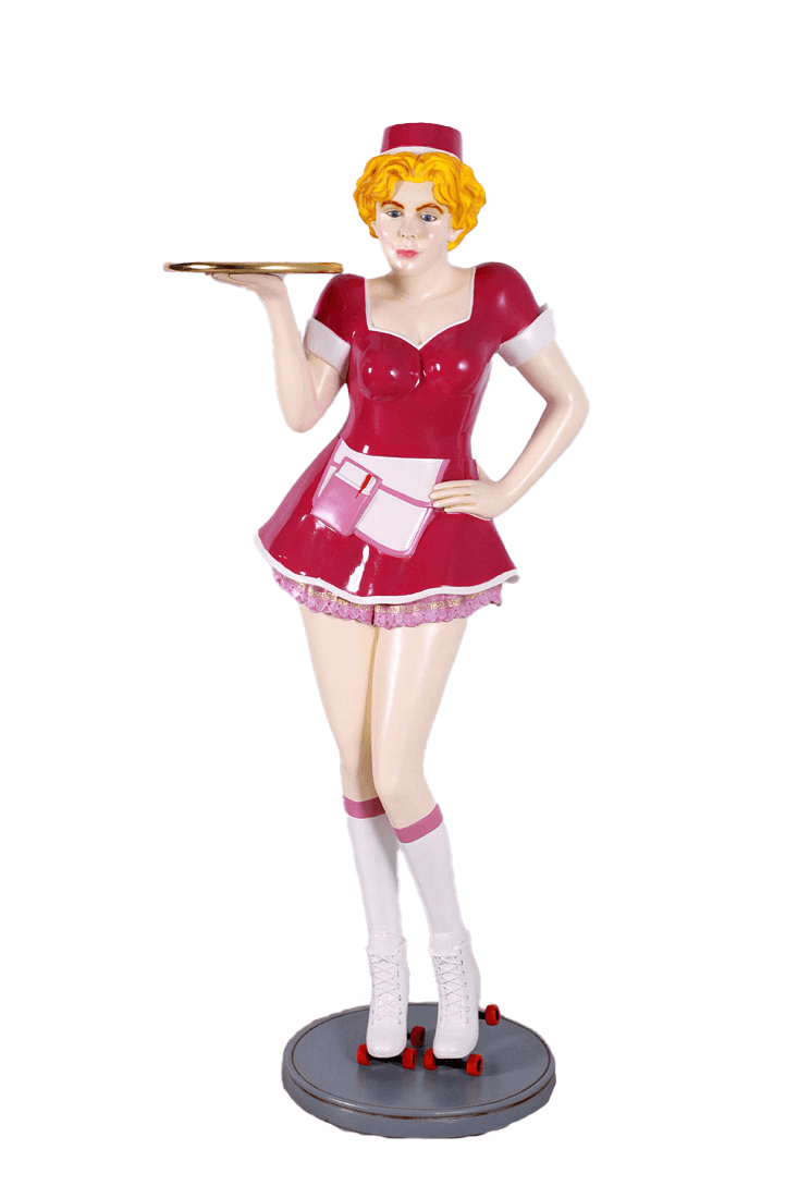 Roller Skater Waitress In Pink Life Size Statue - LM Treasures Prop Rentals