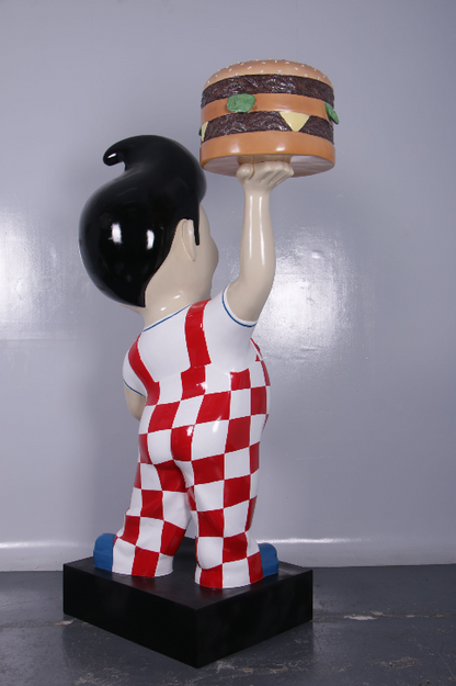 Large Boy Holding Hamburger Life Size Statue