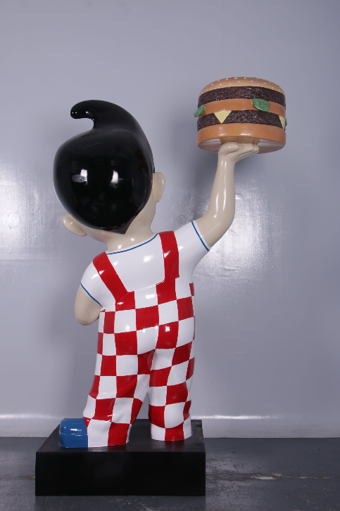 Large Boy Holding Hamburger Life Size Statue