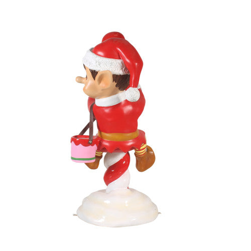 Red Santa Elf On Candy Cane Statue