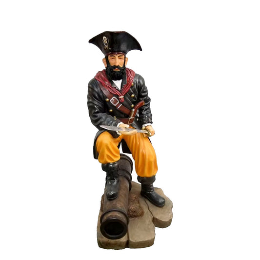 Pirate on Cannon Life Size Statue